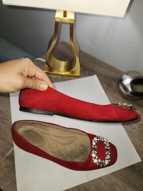 Kelly & Katie Red Suede Embellished Ballet Flats